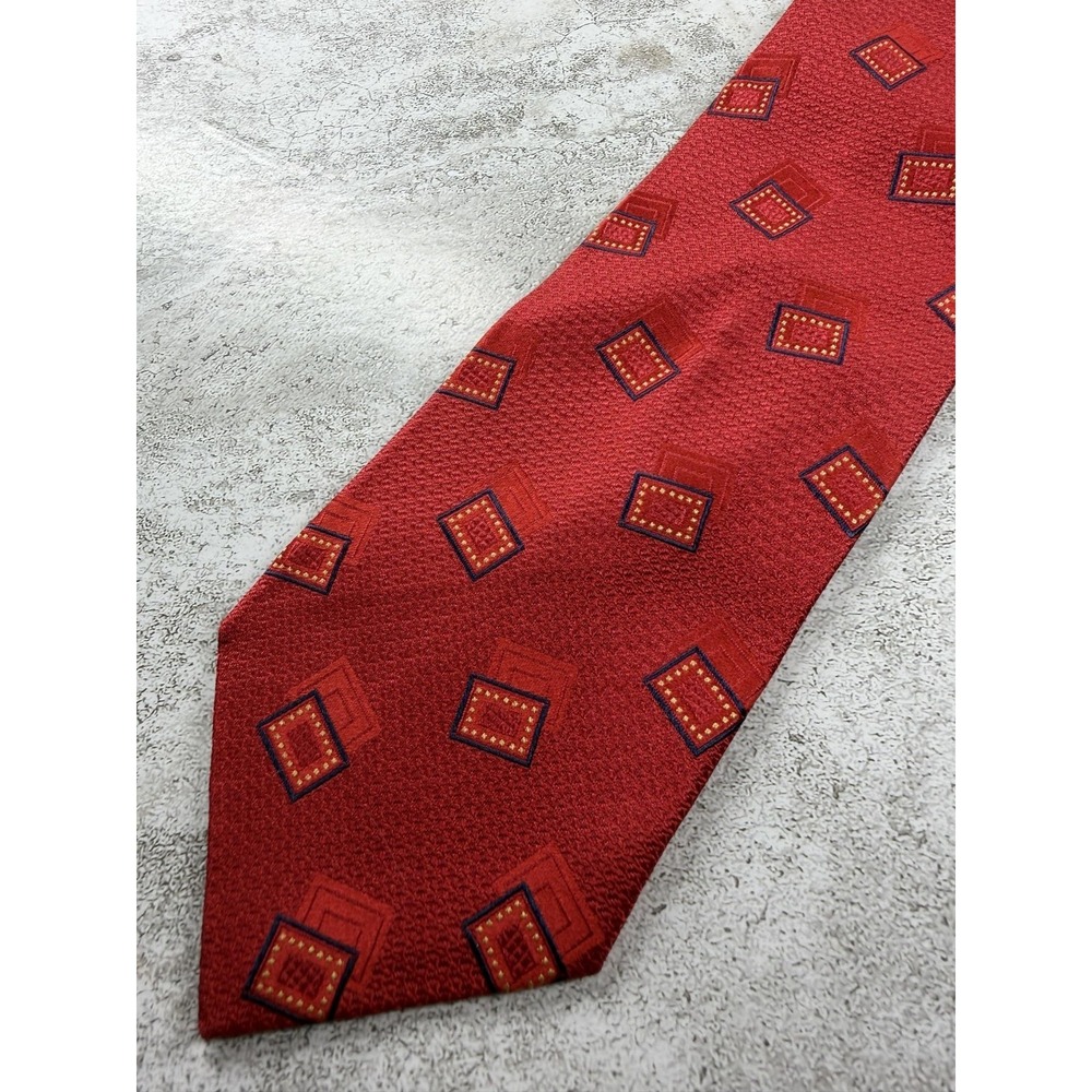 Jos. A. Bank Tie Mens One Size Red 100% Silk Pointed Geometric Made In Italy